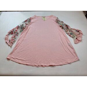 NWT Southern Stitch Floral Sheer Sleeve Pink Tunic Top XXL Lightweight (BB305)